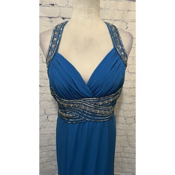 Vintage Niki Livas Women Formal Gown Size 12 Maxi Open Blue Evening Dress - Picture 2 of 13